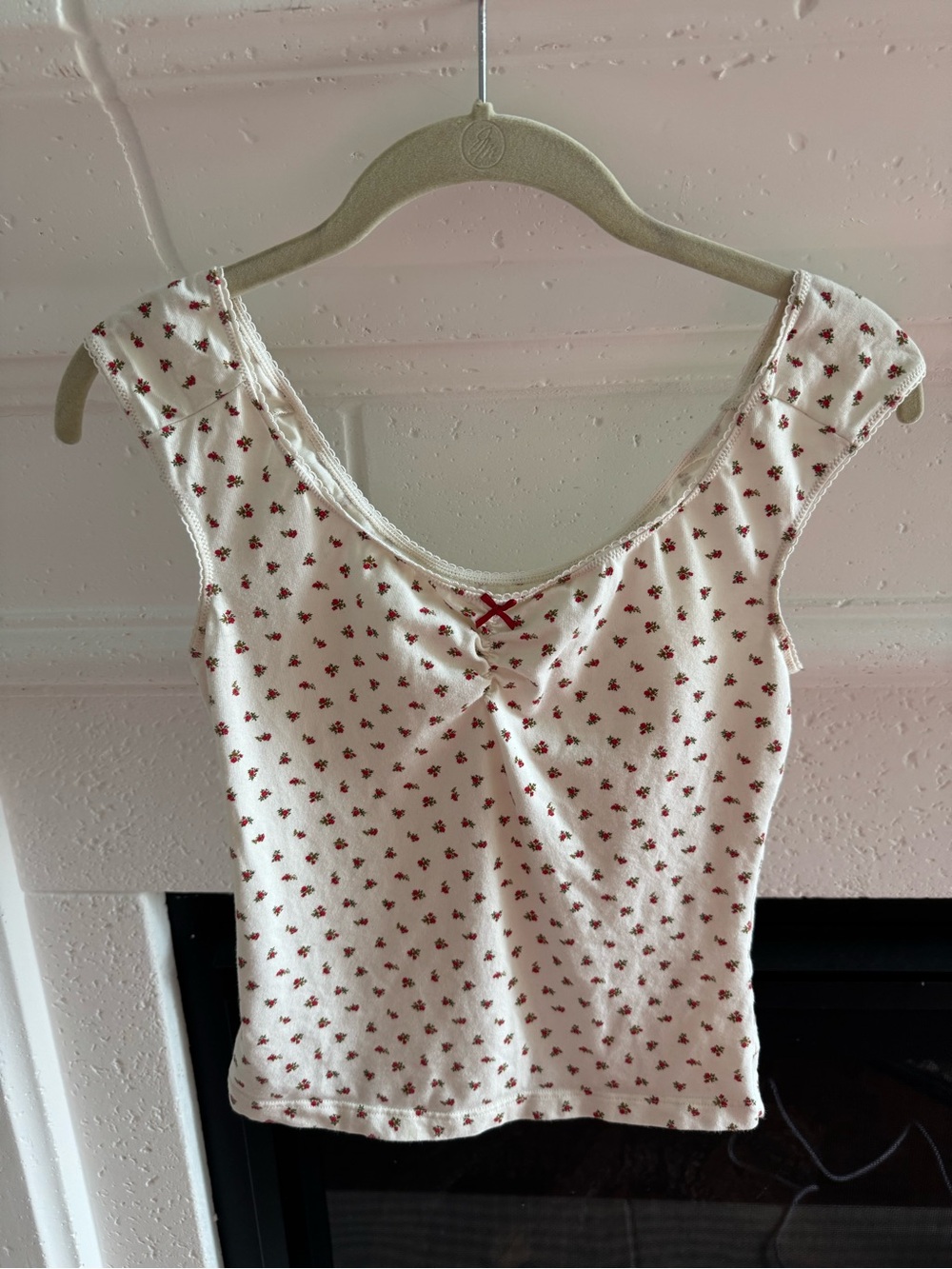Brandy Melville White Tank Top with Small Red Floral Print